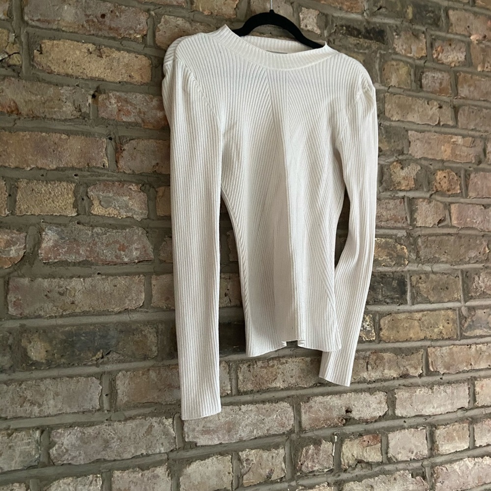 White mock neck fitted sweater